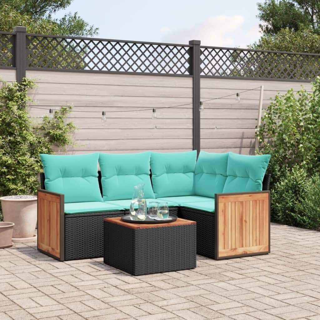 vidaXL 4/5 Piece Patio Sofa Set with Cushions Black/Gray Poly Rattan - 24.4 x 24.4 x 27.2