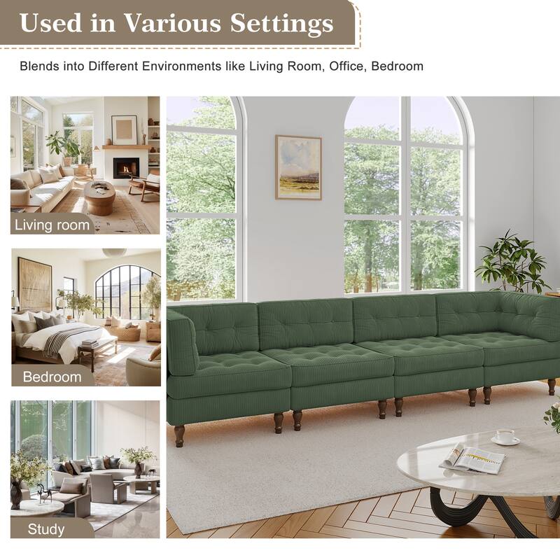 UIXE 4-Piece Corduroy Upholstered Modular Sectional Sofa for Living Room