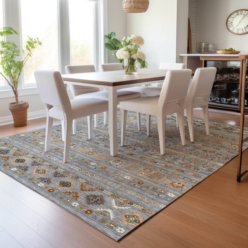 Machine Washable Indoor/ Outdoor Boho Moroccan Chantille Rug