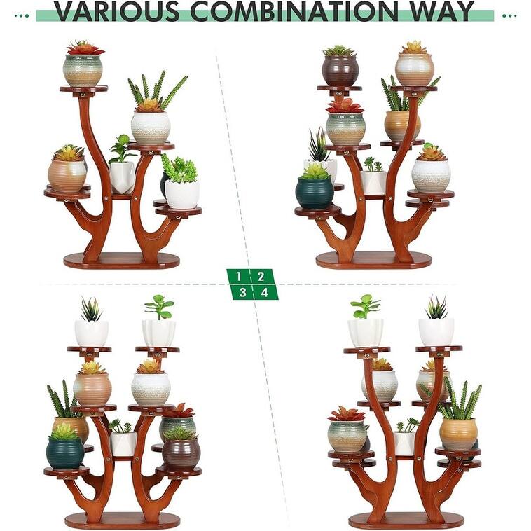 9 Tiers Small Windowsill Plant Shelf Indoor,Bamboo Succulent Plant Stand - 11.8 x 6.7 x 17.9 inches