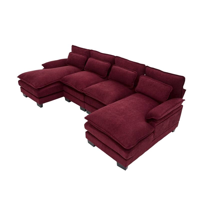 107.87" Modular Chenille Comfy Sectional Cloud Sofa with Double Chaise