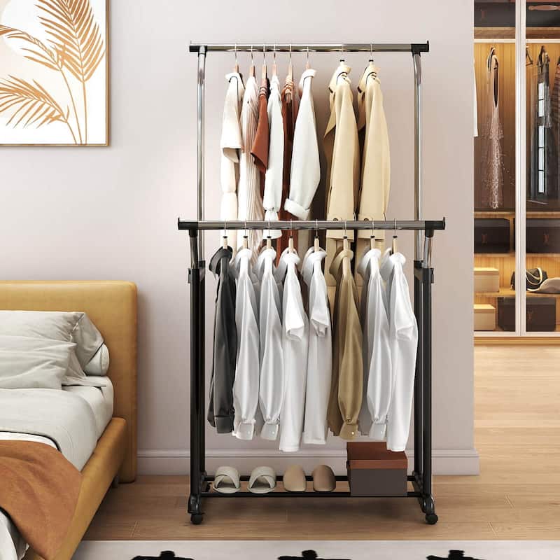 Costway Rolling Clothes Rack with Adjustable Height, Heavy-Duty Metal - See Details