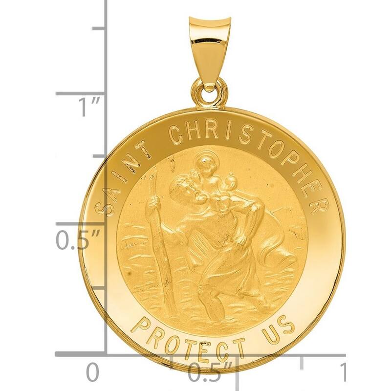 Curata 14k Yellow Gold 18" Satin St. Christopher Medal Round Pendant Necklace - 34.7x25.7mm