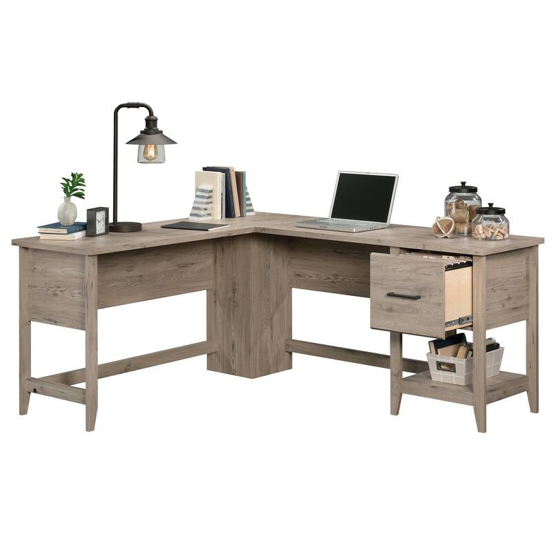 Engineered Wood Transitional L-Shaped Desk with File Drawer And Lower Shelf, Brown