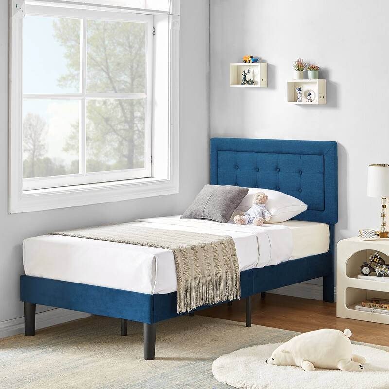 Modern Upholstered Platform Bed Frames with Adjustable Headboard,Blue Beds