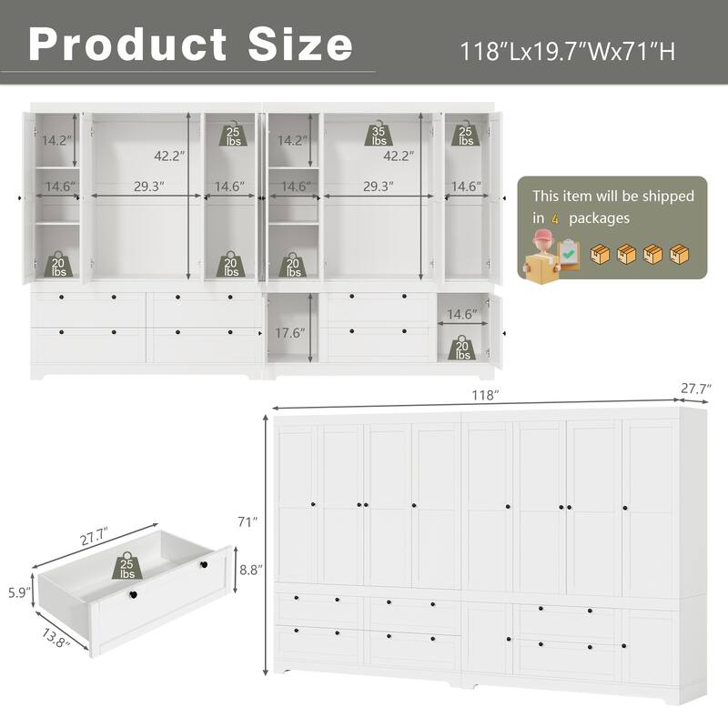 Meyreso White Modular Wardrobe Closet with Drawers, Convertible Stacking Armoire - N/A
