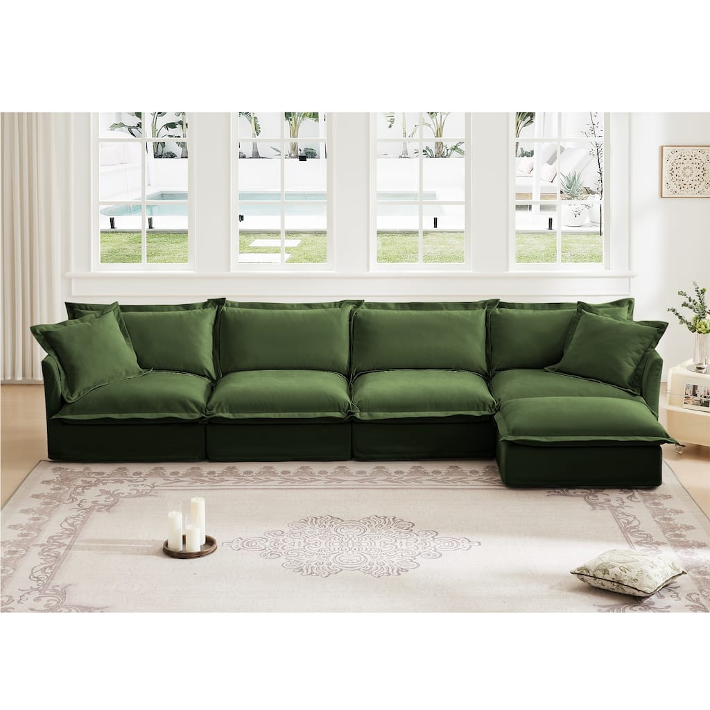 Modern Deep Seat Modular Sofa with Removable Chenille Covers and Plush Cushions for Living Room and Guest Room