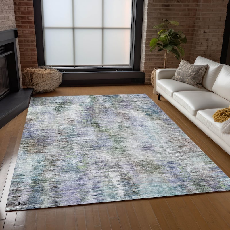 Machine Washable Indoor/ Outdoor Chantille Solid Abstract Rug