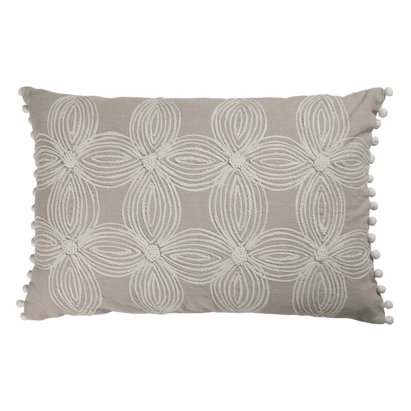 Sevita Handmade Beige/Ivory Floral Cotton Throw Pillow, 16" x 24"