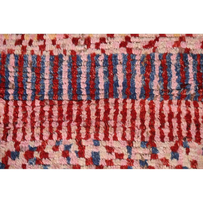 Hand Knotted Oriental 100% Wool Carpet Modern Checkered Pink Moroccan Area Rug - 8' 2'' X 5' 5''