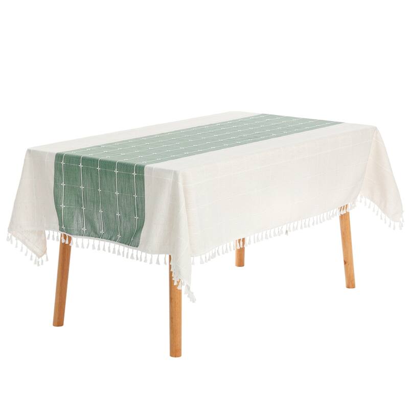 1 Pack Rectangle Tablecloth, Cotton Linen Spillproof Table Cover - Green - 55x55inch