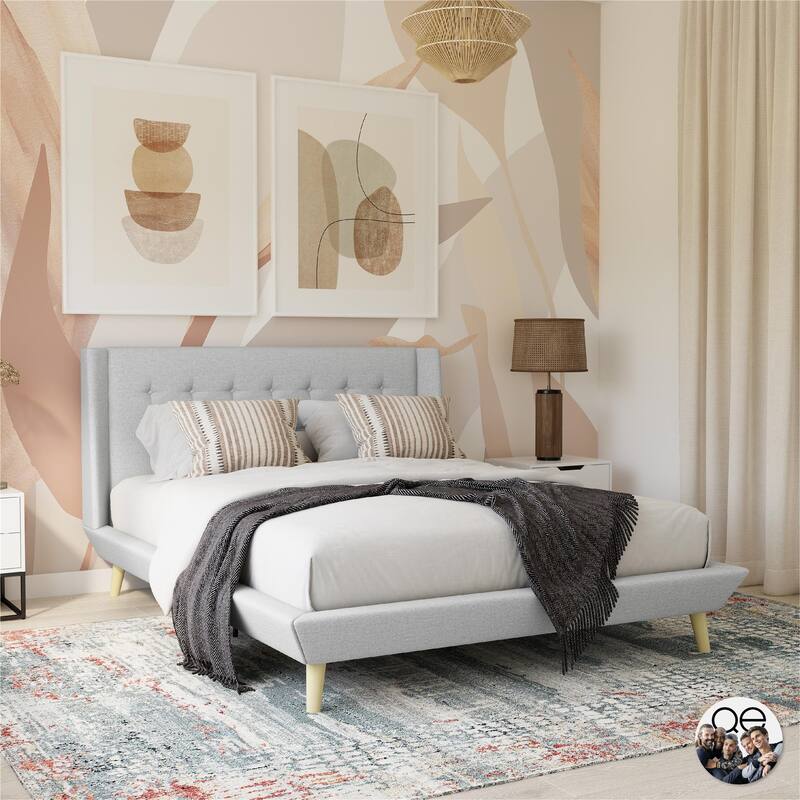 Avenue Greene Ansel Upholstered Bed - Light Gray Linen - Queen