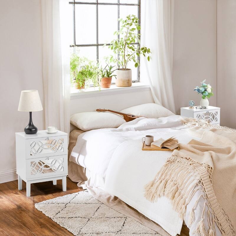 Nightstand with Two Drawer 2Pcs - White - 2-drawer