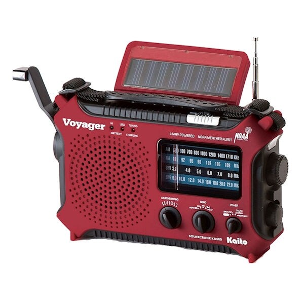 Kaito Solar-Powered Emergency Radio: Red - 8 in. x 2 in. x 4.75 in.