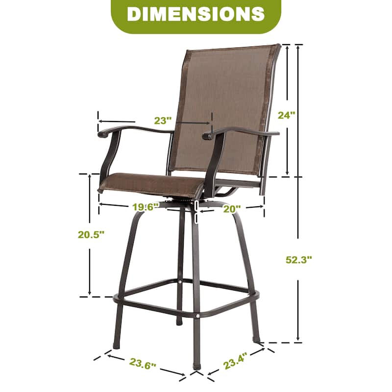 Outdoor Patio 4-Piece Swivel Bar Stools, All-Weather Textilene, Brown with Gold Speckles