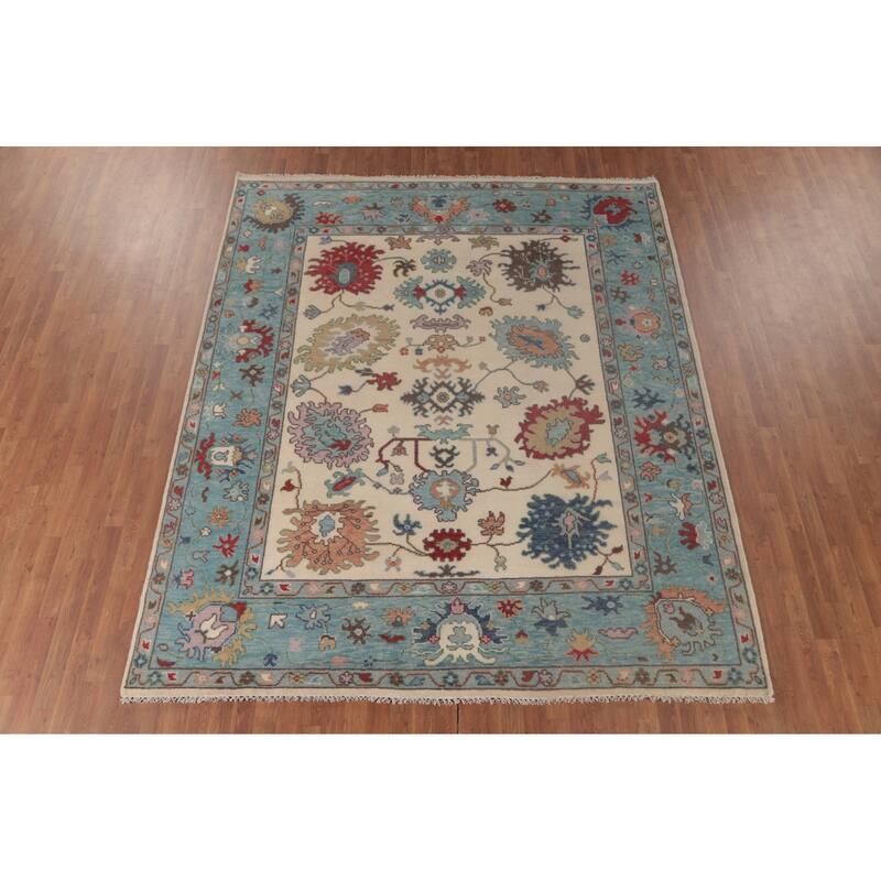Floral Oushak Area Rug Hand-Knotted Wool Carpet - 8'0"x 9'8"