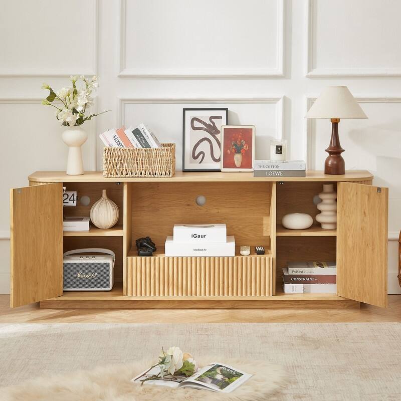 64" Stylish Wooden Cabinet with Wavy Design for TV Stand Ample Storage Space for Your Home