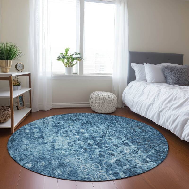 Machine Washable Indoor/ Outdoor Chantille Abstract Modern Rug - Blue - 8' x 8'
