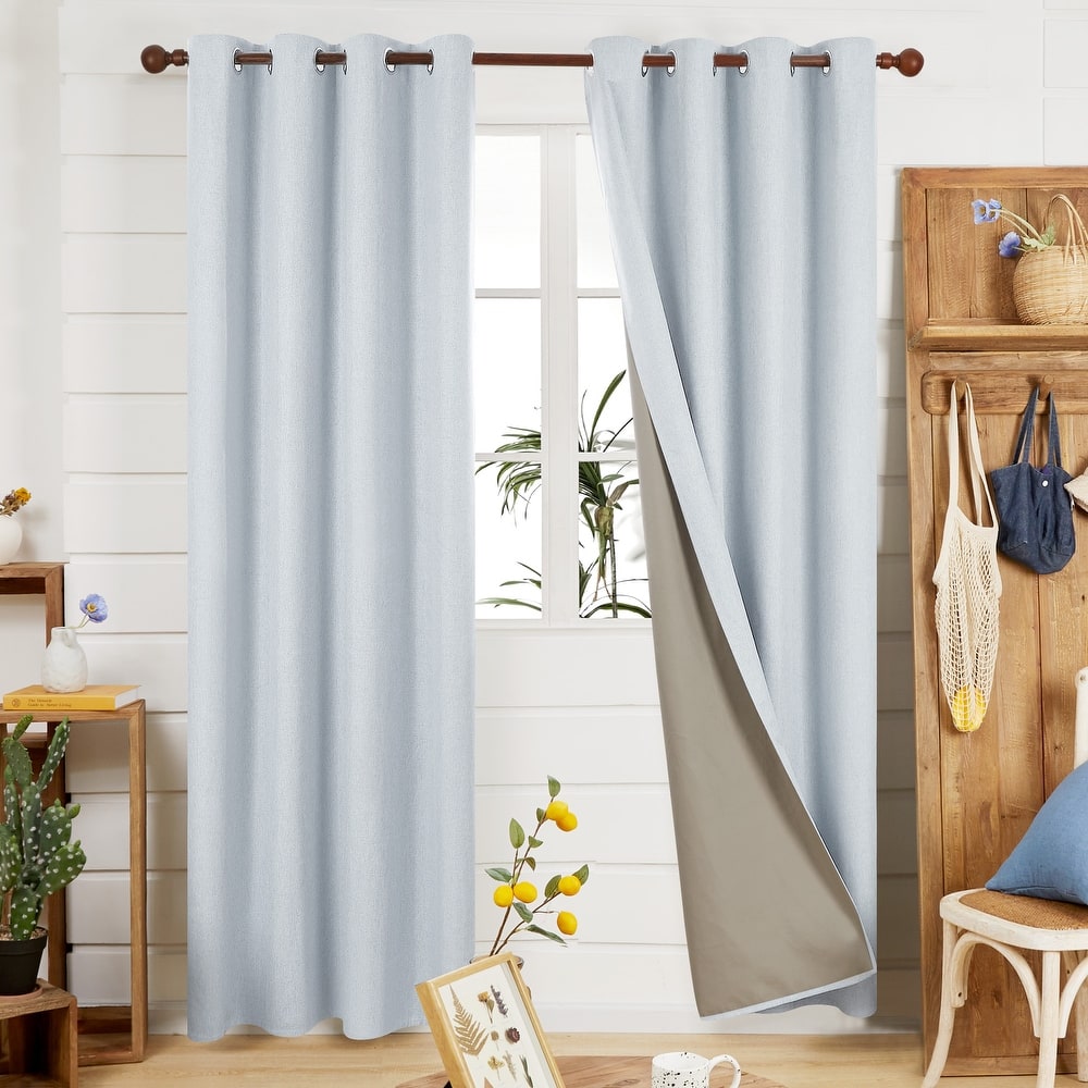 Deconovo Faux Linen Total Blackout Grommet Curtain (2 Panels)