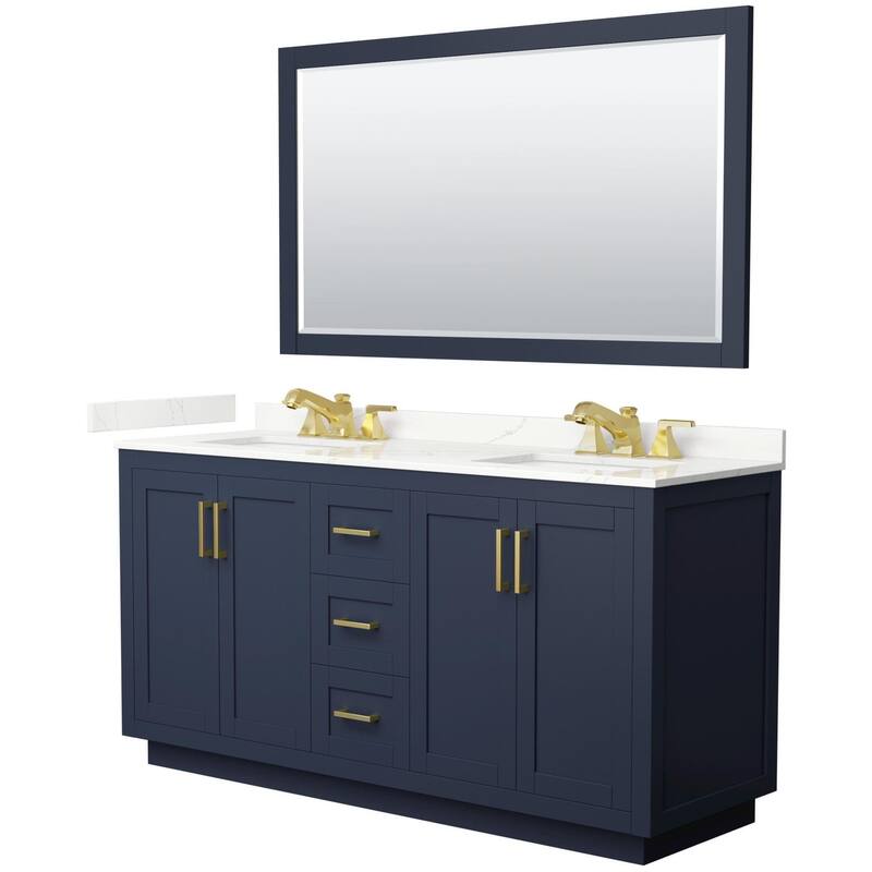 Wyndham Collection WCF292966D-QTZ-US3M58 Miranda 66" Free Standing - Dark Blue / Giotto Quartz Top / Brushed Gold