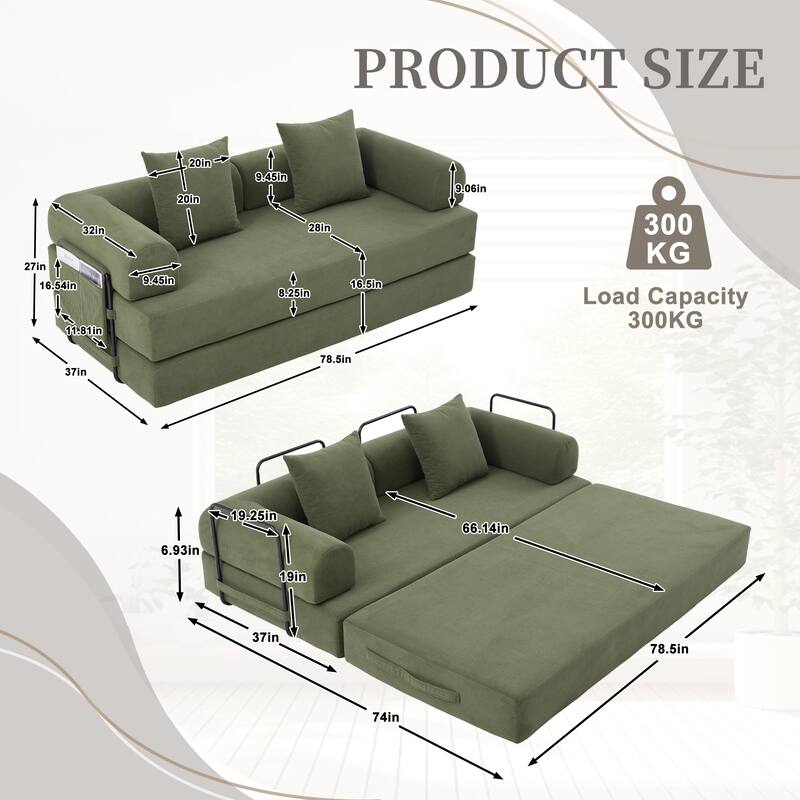 HOMEFUN Corduroy Upholstered Modern Comfort Foldable Compressible Sofa Bed with Sturdy Metal Frame