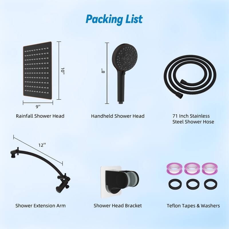 Metal 10" High Pressure Rainfall Shower Head/Handheld Showerhead Comb