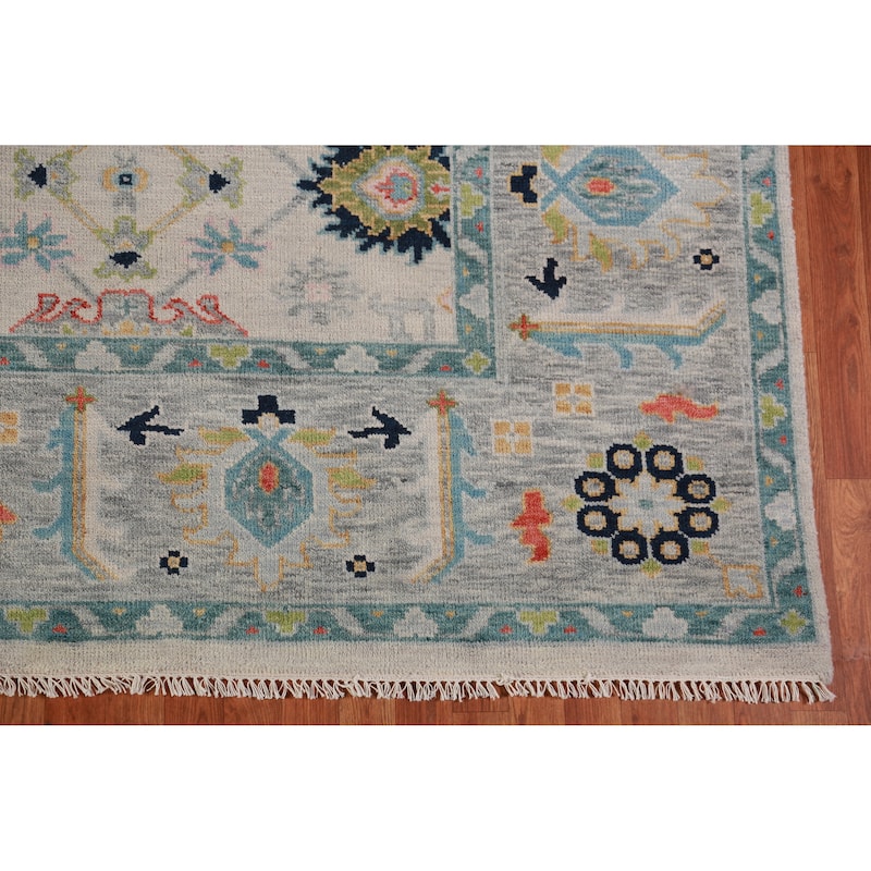 All-Over Geometric Oushak Indian Area Rug Hand-Knotted Wool Carpet - 9'0" x 11'11"
