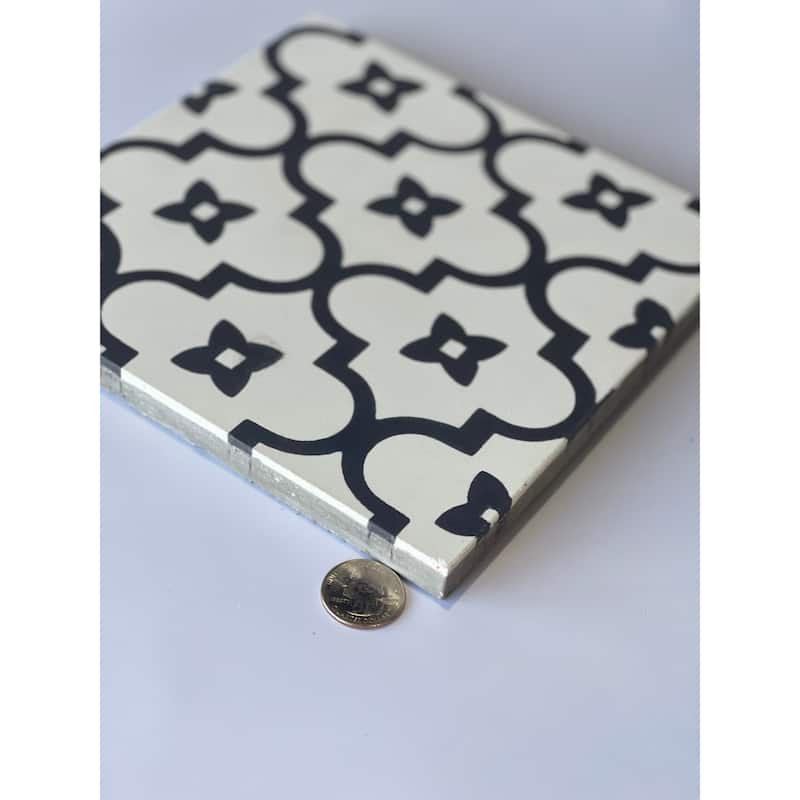 Handmade Guelz White and Black Tile, Pack of 12 (Morocco)