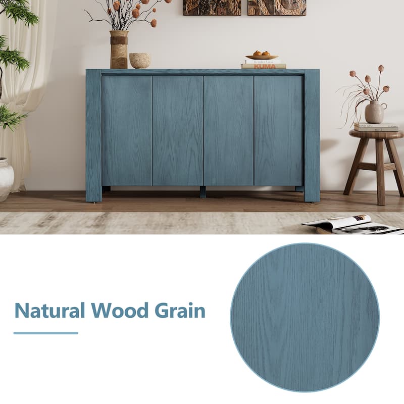 Buffet Cabinet with Storage, 4-Door Retro Wood Sideboard with Distressed Finish and Adjustable Shelves