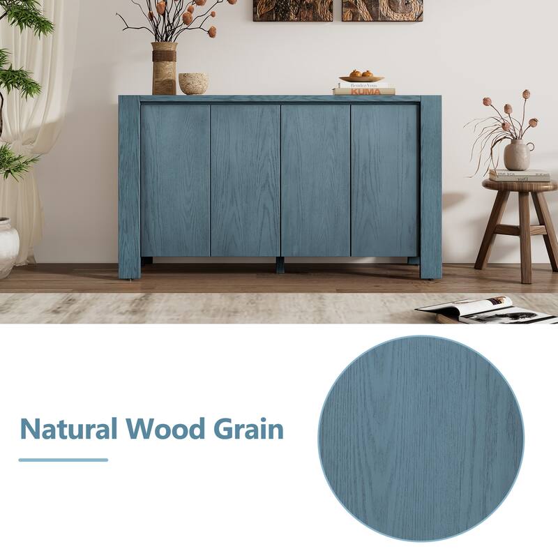 Retro 4-Door Buffet Cabinet with Adjustable Shelves Storage, for Dining Room, Kitchen and Living Room, Navy