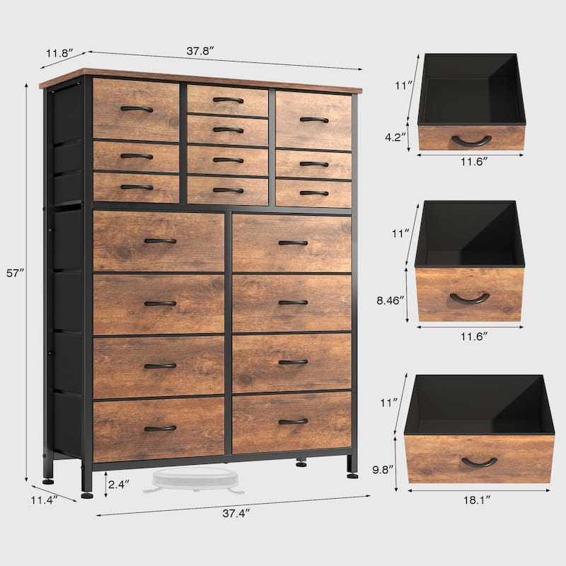 18 Drawer Dresser Fabric Tall Dressers for Bedroom Chest of Drawers
