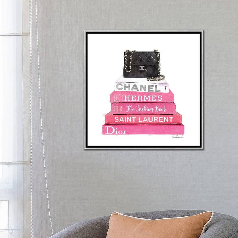 iCanvas "Pink Fashion Books With A Black Bag" by Amanda Greenwood Framed
