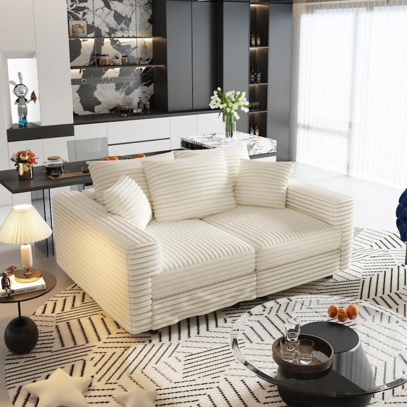 82.7 " Modern Plush Corduroy 3-Seat Sofa with Soft Pillows