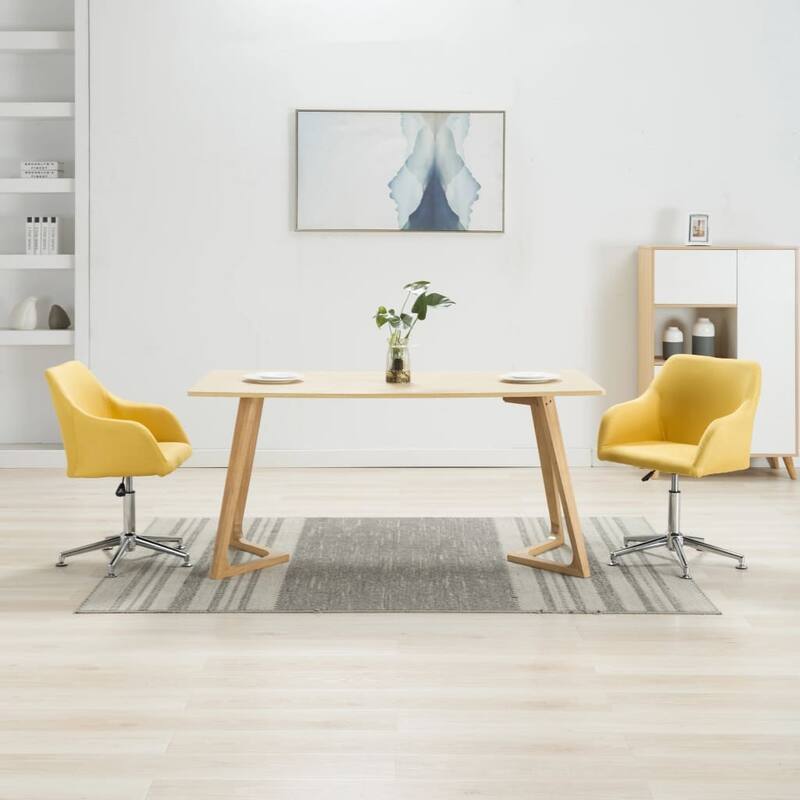 vidaXL Dining Chair 360 Degrees Swivel Accent Desk Chair with Arms Fabric - 21.7" x 20.9" x (30.7"-36.2") - Set of 2 - Yellow 2pcs