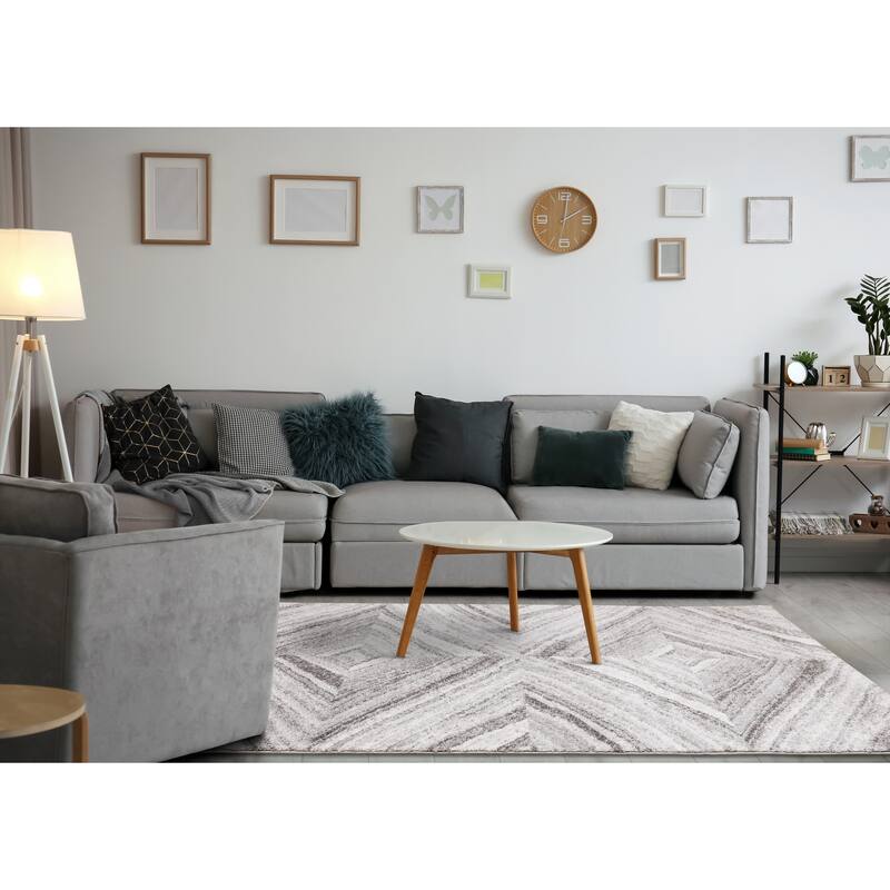 Soft Collection - Grey Textured Diamonds Rug - 5'3" x 7'7"
