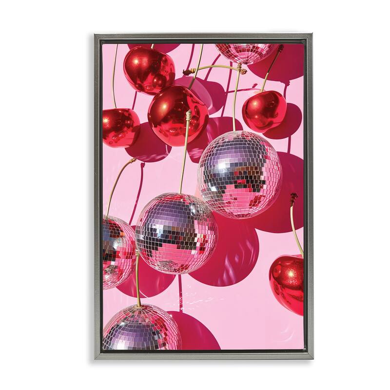 Stupell Cherry Disco Fruits Framed Floater Canvas Wall Art Design By LSR Design Studio - 17 x 25 - Grey