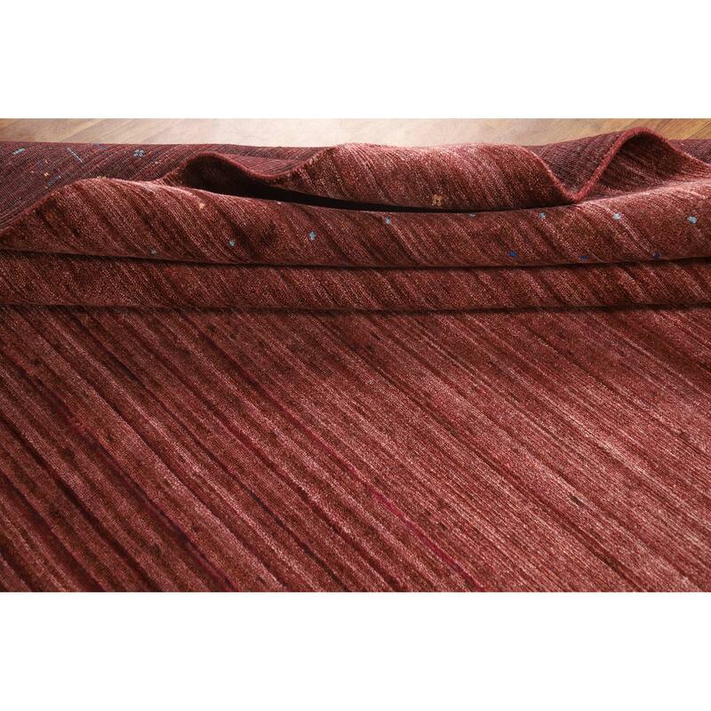 Hand Knotted Oriental Viscose Silk Carpet Tribal Animal Pictorial Red Gabbeh Area Rug - 10' 0'' X 8' 1''