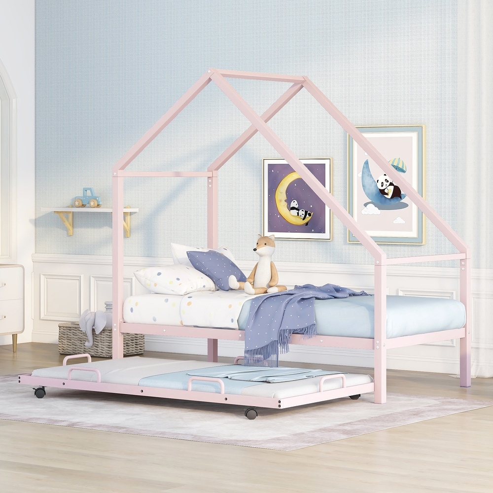 Pink metal top double bed frame