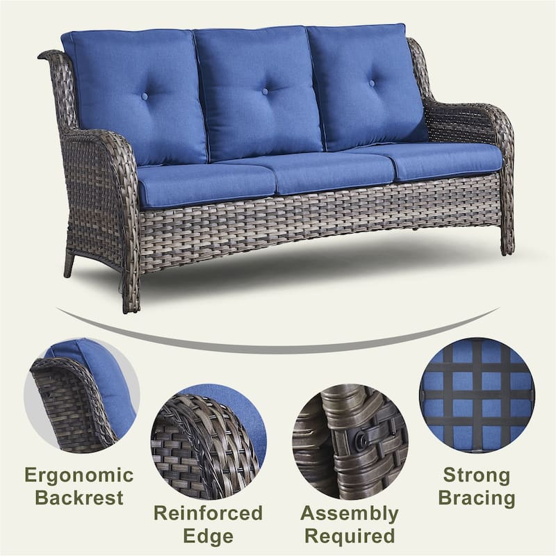 Gymojoy Patio Wicker 3-Seat Sofa with Ottoman