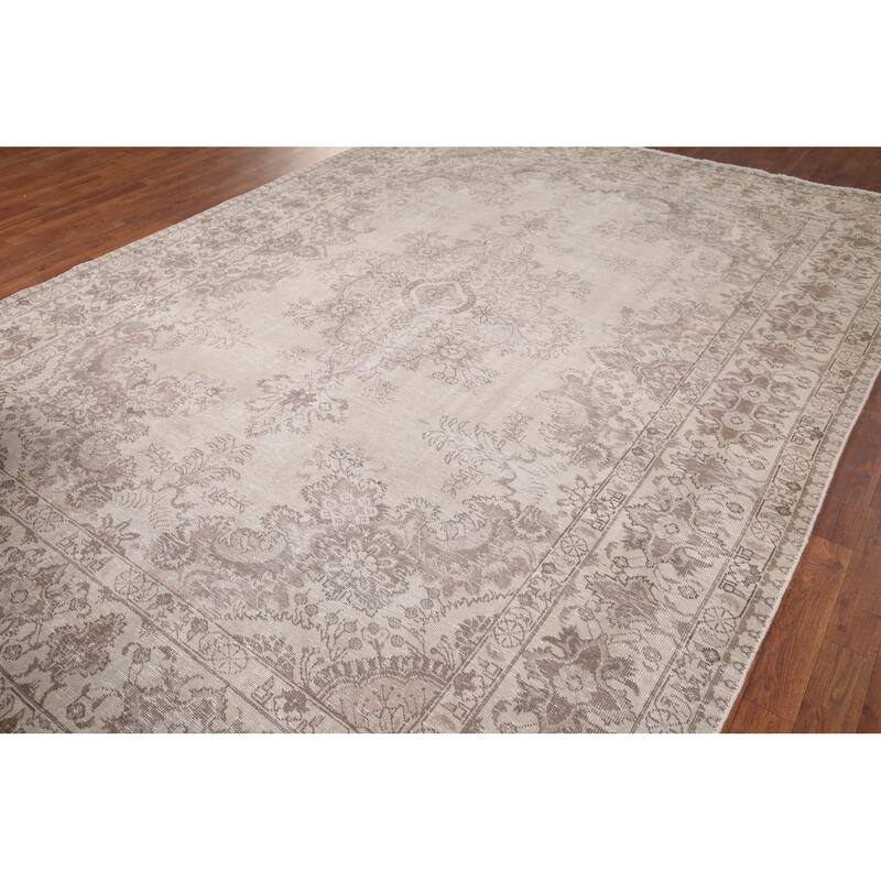 Distressed Muted Tabriz Persian Antique Rug Hand-Knotted Wool Carpet - 7'9" x 10'7"