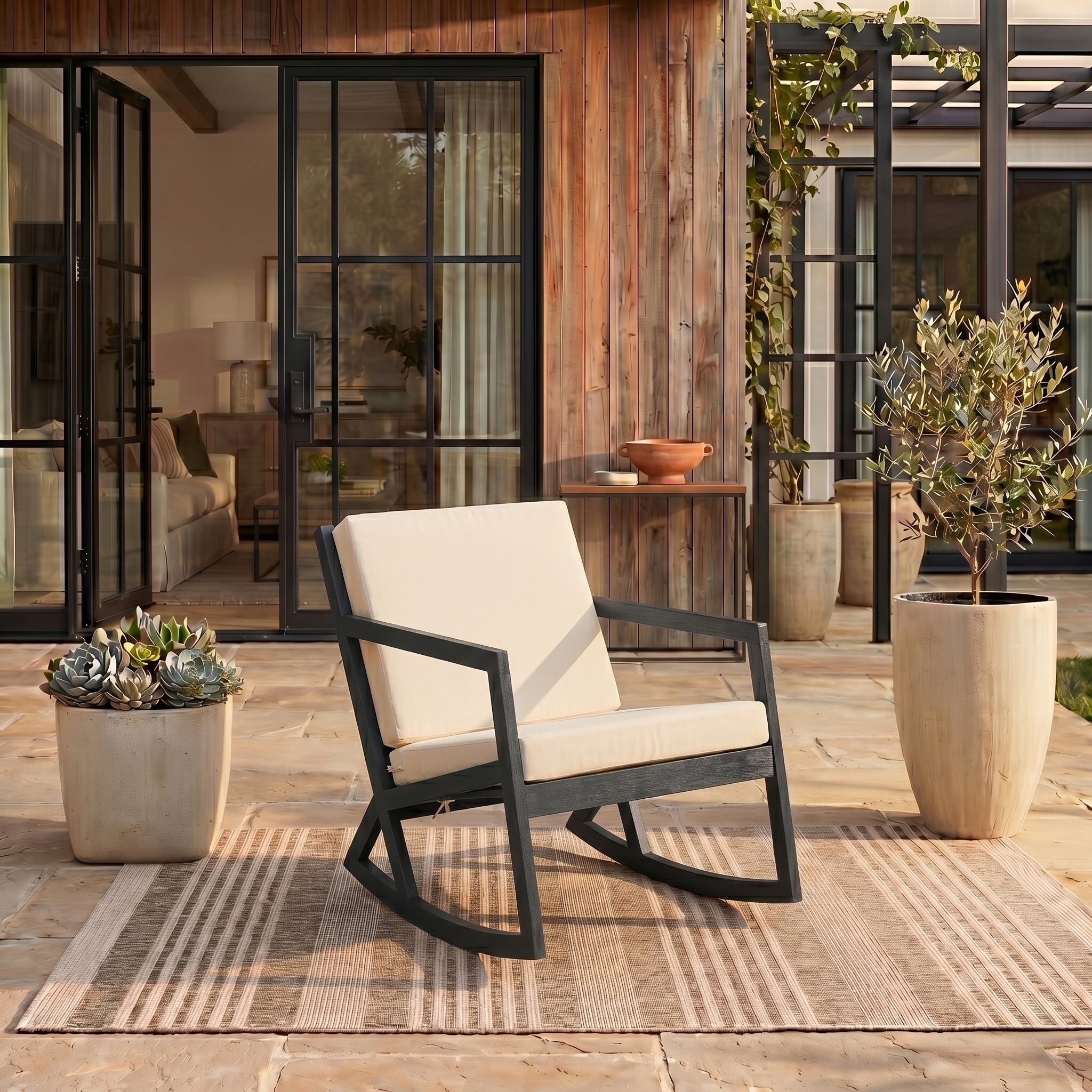 SAFAVIEH Outdoor Makaila Rocking Chair with Cushion - 26W x 31D x 38H