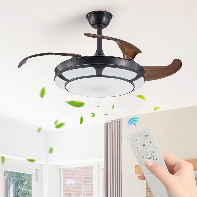42" Retractable Ceiling Fan with Light, LED Chandelier Quiet DC Motor 6 Speeds Ceiling Fan - 42 Inch