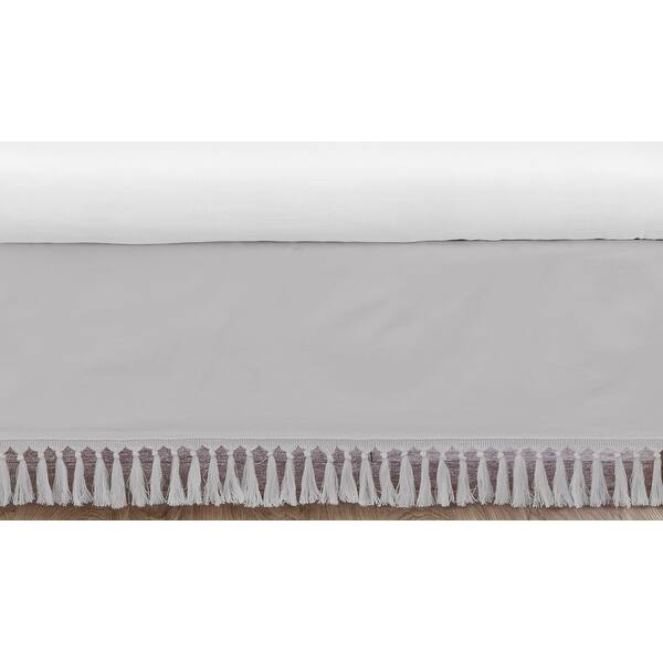 slide 1 of 1, Grey Boho Bohemian Collection Girl Boy Crib Bed Skirt - Solid Color Gray Farmhouse Chic Unisex Minimalist Cotton Gender Neutral