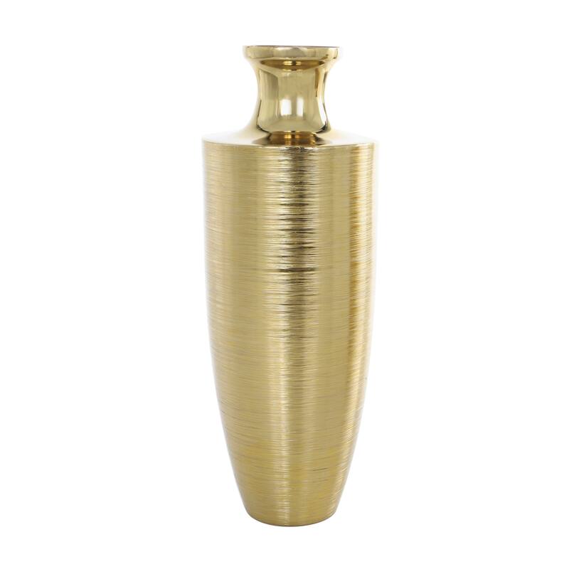 Aluminum Metal Brushed Textured Vase - Set of 2 Gold - Roche River Decor - 6"W x 6"L x 15"H