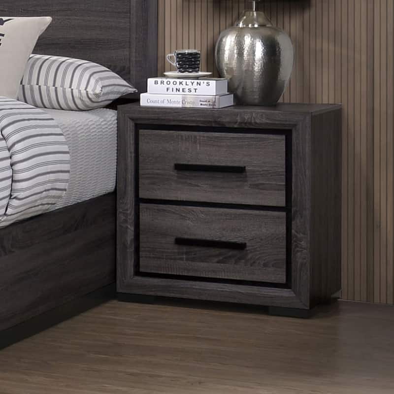 Rothwell Contemporary Grey Wood 3-Piece Panel Bedroom Set with Shelves by Furniture of America