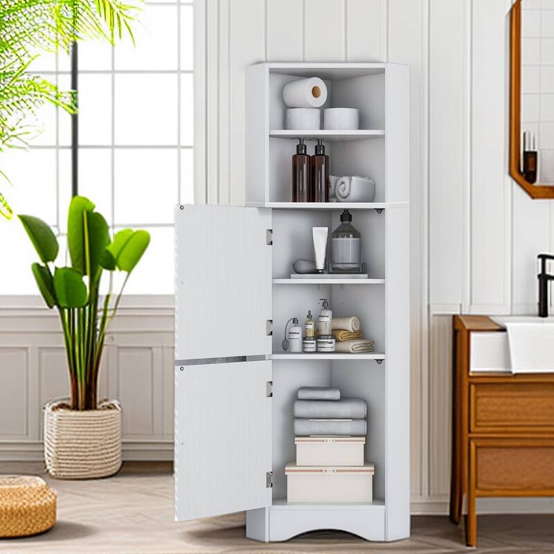 Modern Bathroom Storage Cabinet with 2 Doors,Shelf and Storage Racks, Luxury Tall Bathroom Cabinet