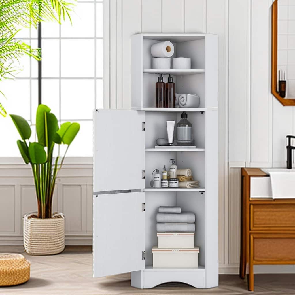 Modern Bathroom Storage Cabinet with 2 Doors,Shelf and Storage Racks, Luxury Tall Bathroom Cabinet