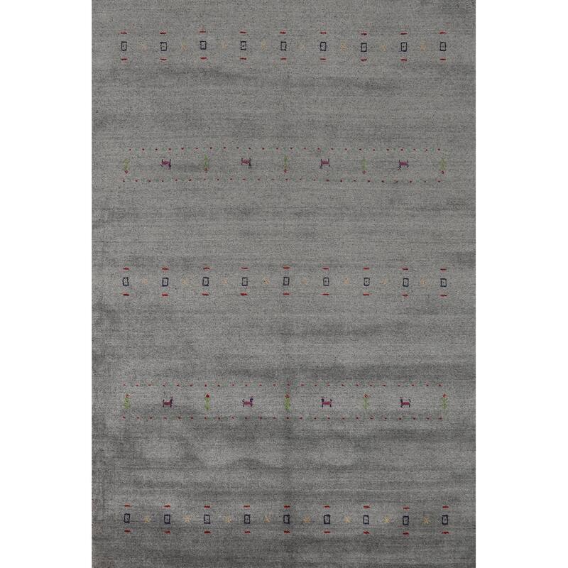 Hand Knotted Oriental 100% Wool Carpet Tribal Animal Pictorial Greys & Charcoal Gabbeh Area Rug - 7' 9'' X 5' 1''