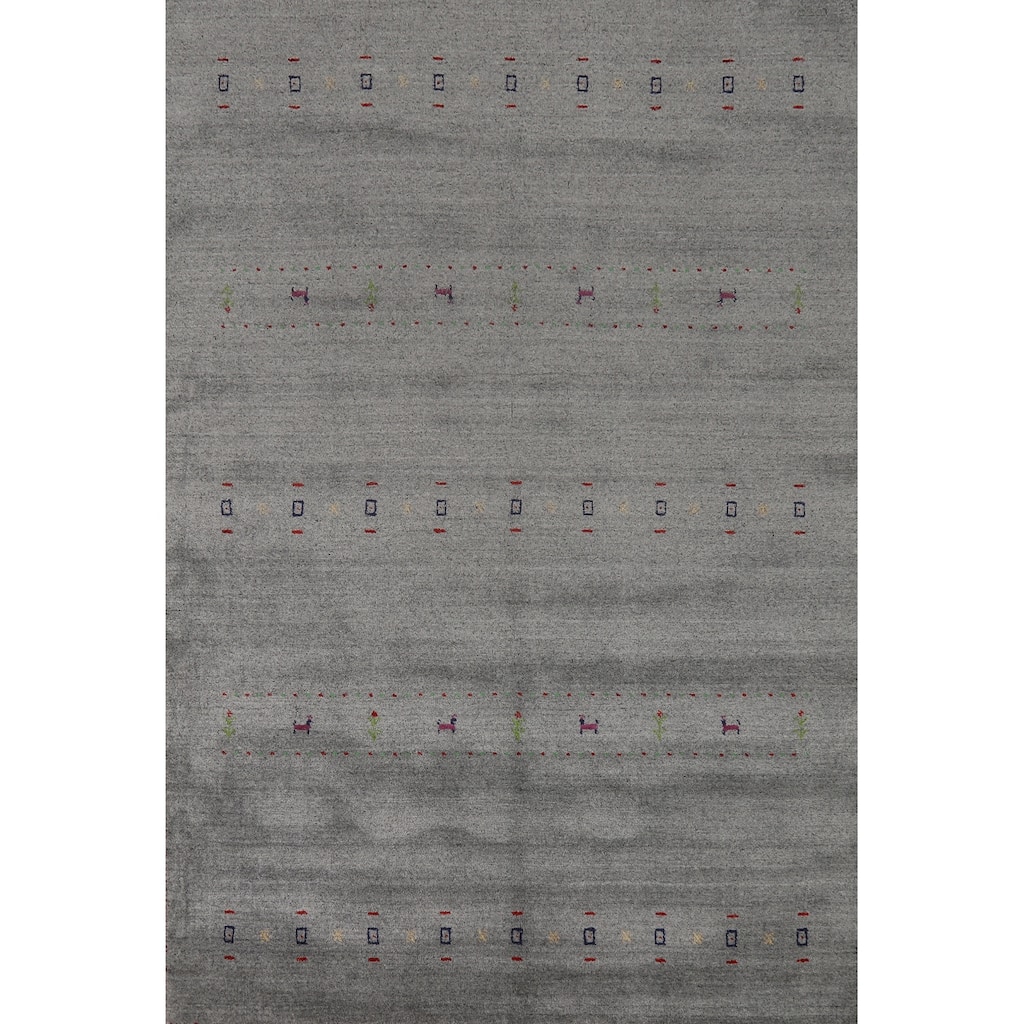 Hand Knotted Oriental 100% Wool Carpet Tribal Animal Pictorial Greys & Charcoal Gabbeh Area Rug - 7' 9'' X 5' 1''
