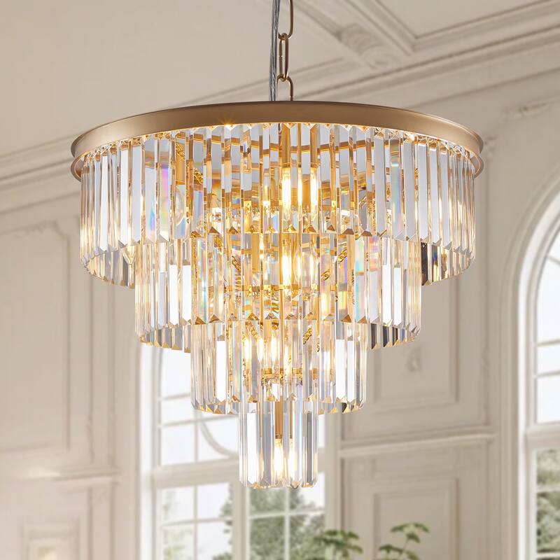 24" Contemporary Crystal Modern Chandeliers Crystal Ceiling Chandelier 4 Tier Golden Chandelier Lighting (Bulbs Not Included)
